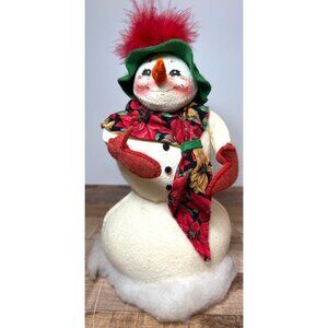 RARE Handcrafted Annalee 1997 Poinsettia Scarf Snowman